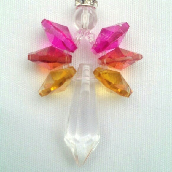 Crystal Angel Rainbow Maker Suncatcher Glowing Sunrise Pink Orange & Gold Window - Picture 3 of 7